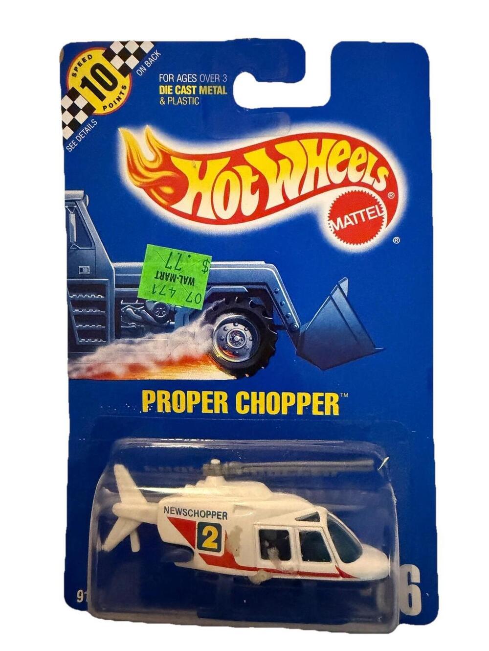 Vintage 1990 Hot Wheels Proper Chopper Newschopper White Die-Cast Helicopter 88